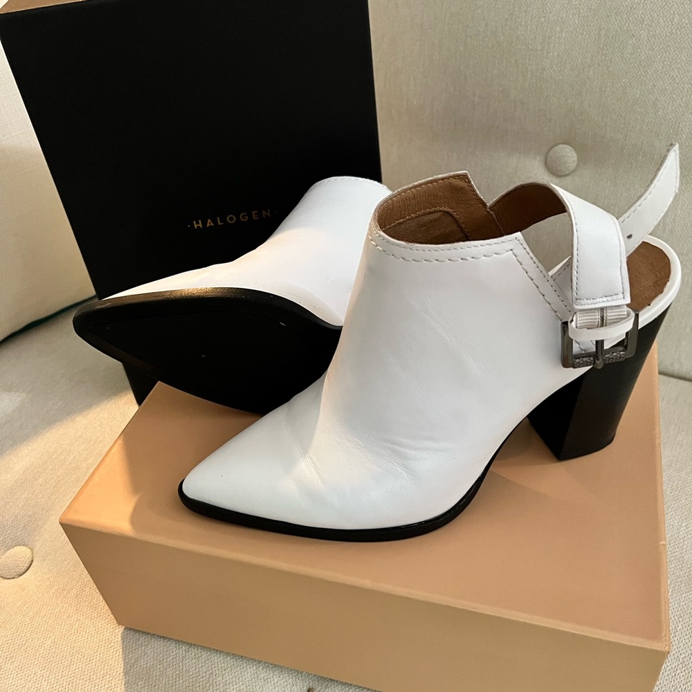 Halogen White Leather Mules with Buckle